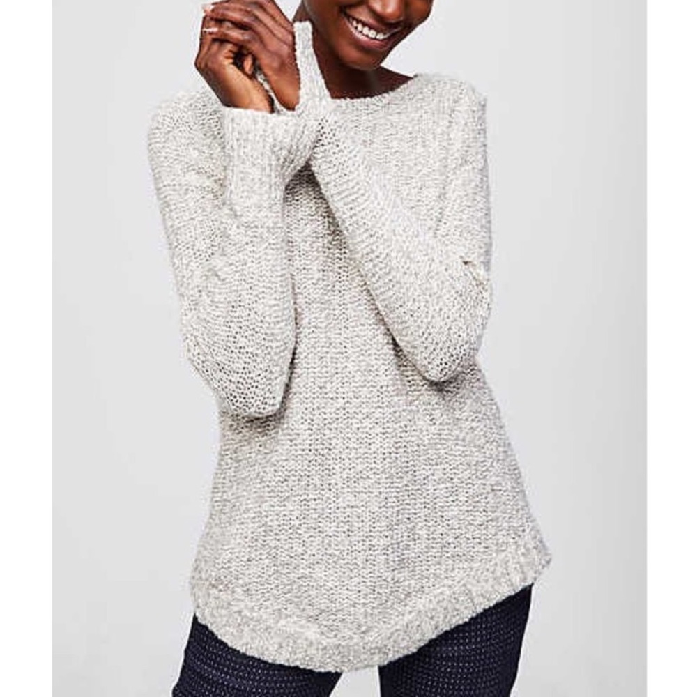 Loft Marled Knit Sweater Light Gray Size L